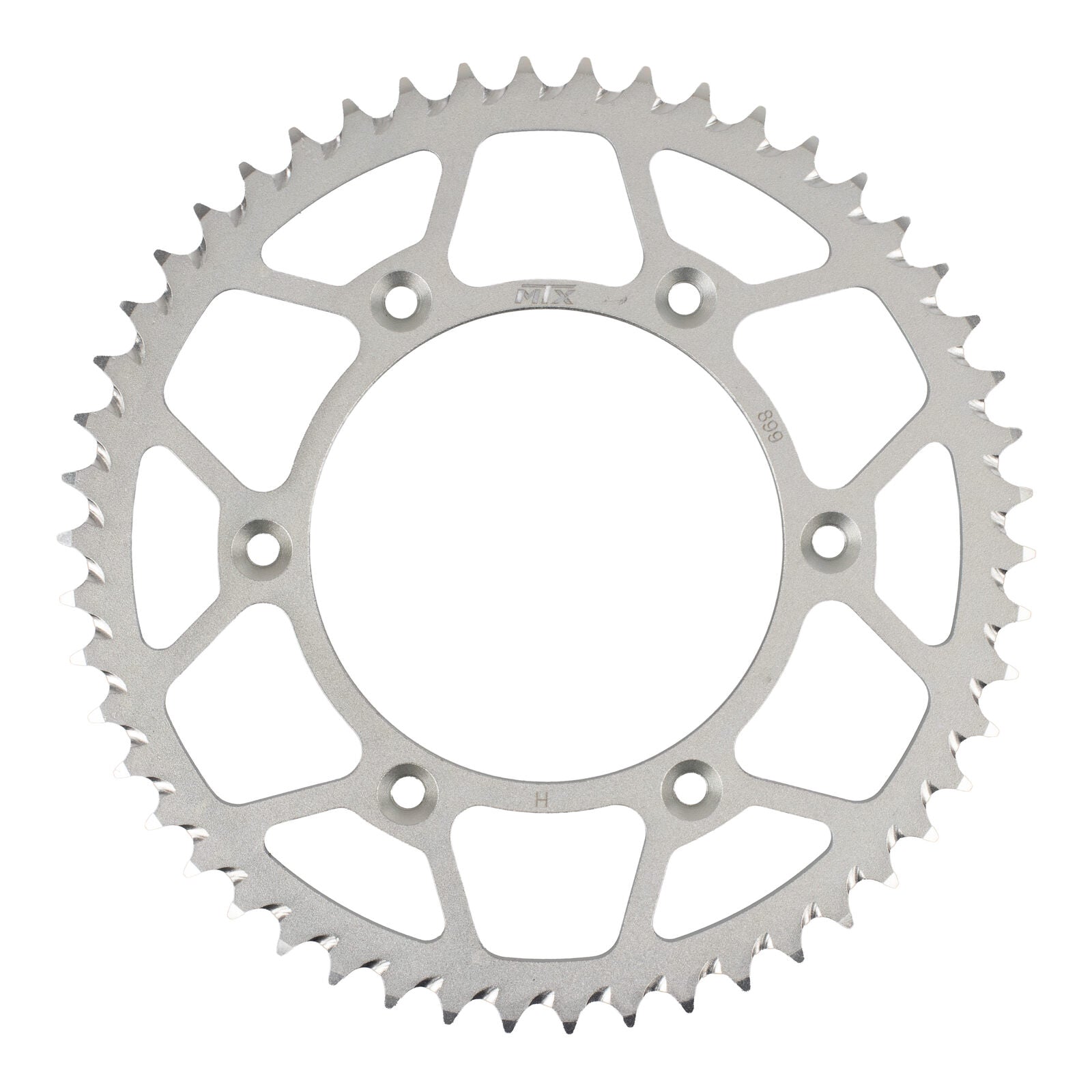 Close-up of MTX 897 Hornet Sprocket 520 showing nickel finish and precision CNC machining