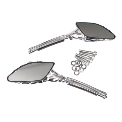 Whites Mirror - Universal Skeleton Hand Chrome / Black Harley (Pair)