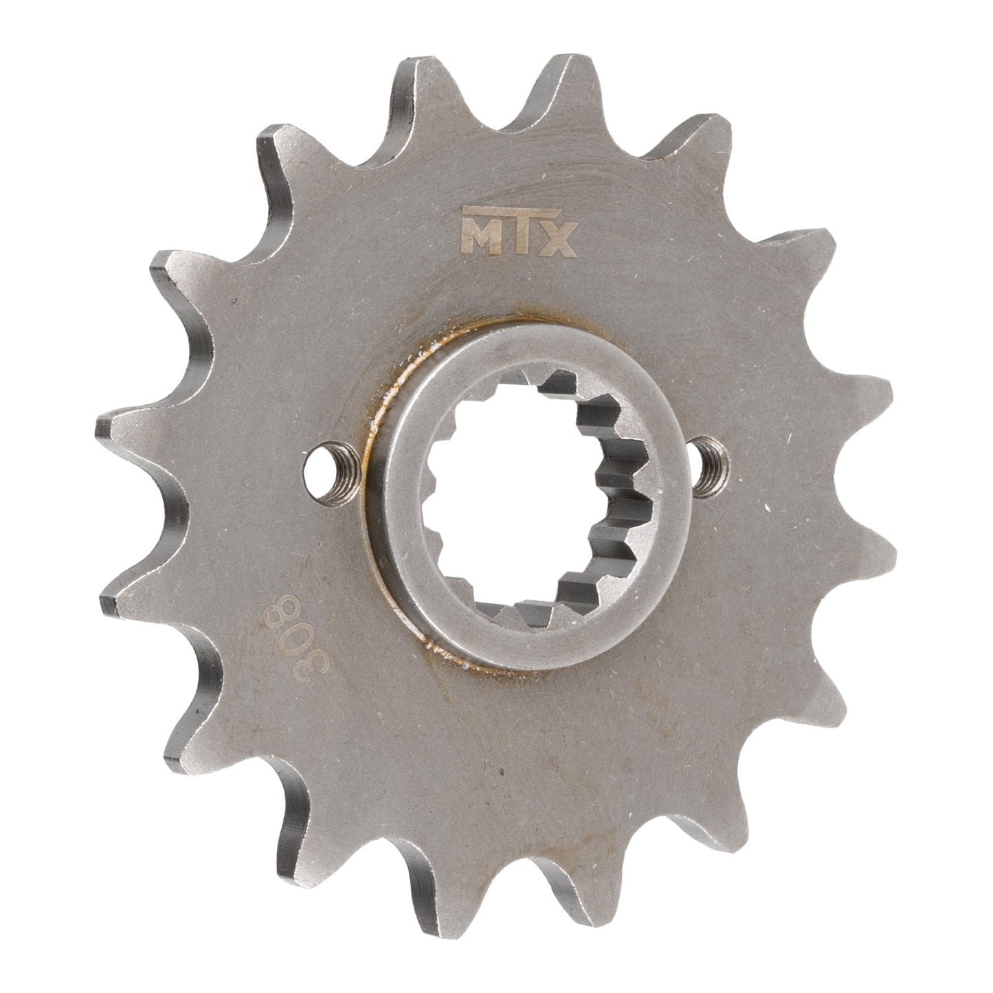 MTX 308 steel front sprocket #520, front angle view showing teeth and centre bore, SKU SPF34514