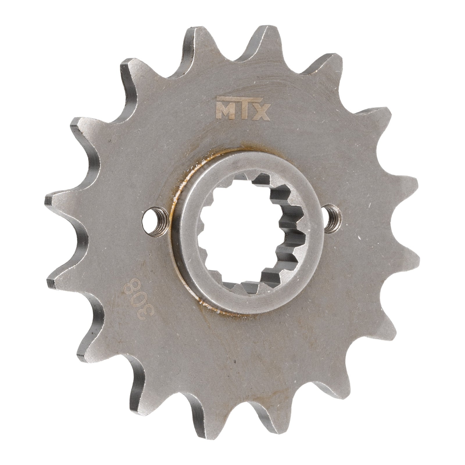 MTX 308 steel front sprocket #520, front angle view showing teeth and centre bore, SKU SPF34514